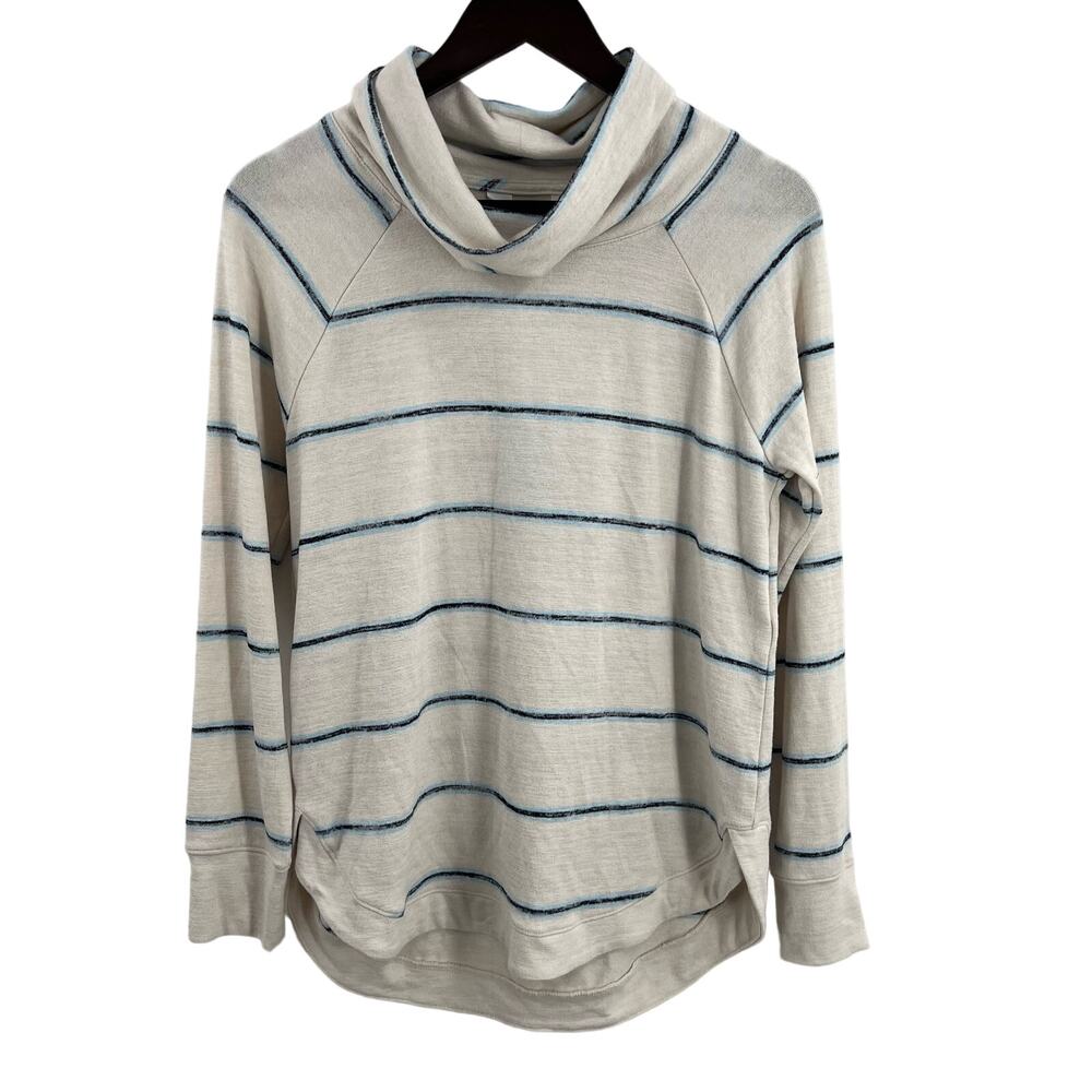 Market & Spruce Sweater Medium White with Stripe Cowl Neck New